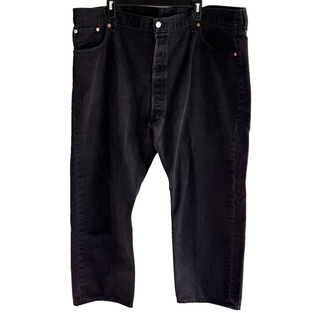 Levis 501XX Mens Jeans 46 Button Fly Black Denim Straight Leg Classic Fit Hemmed